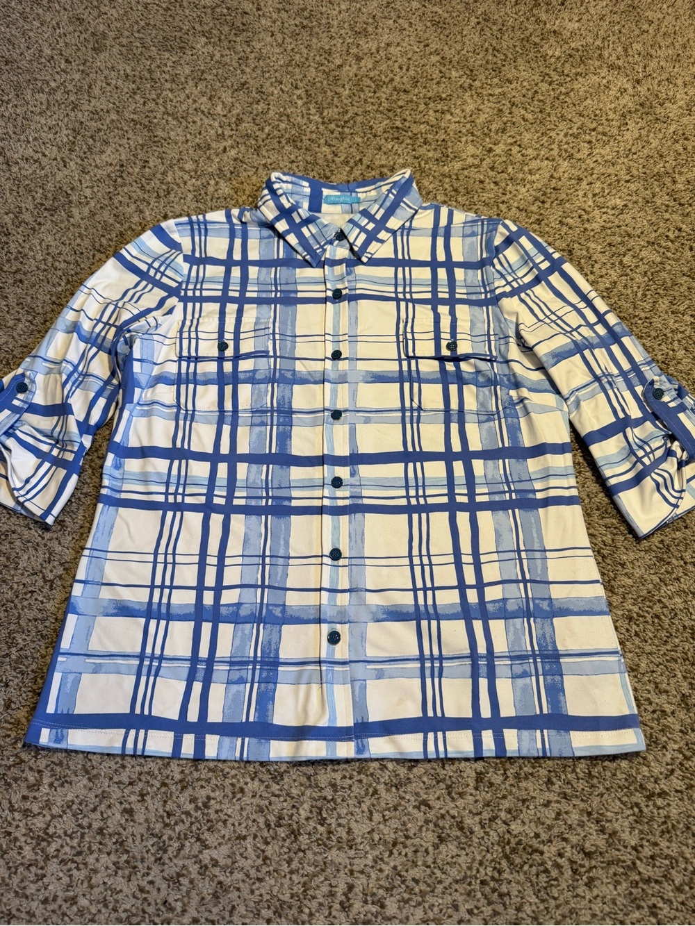 J. McLaughlin Blue Plaid Button-Up Shirt - L